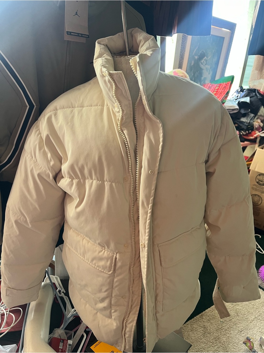Zara Cream Jacket with Black Logo Patch